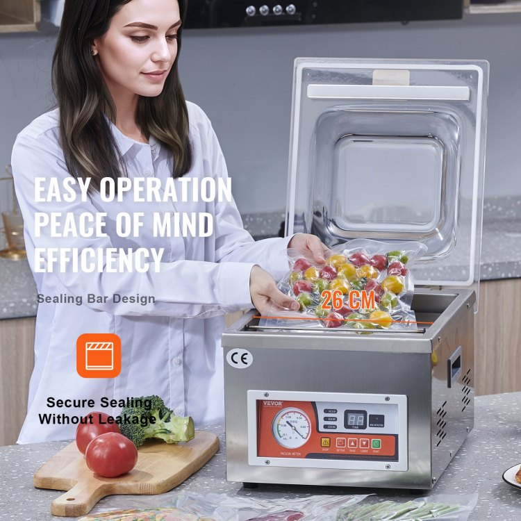 Chamber Vacuum Sealer, Dz 260A 6.5 M H Pump Rate, Excellent Sealing Effect With Automatic Control, 110V Kitchen Packaging Machine For Fresh Meats, Fruit Saver, Home, Commercial Using