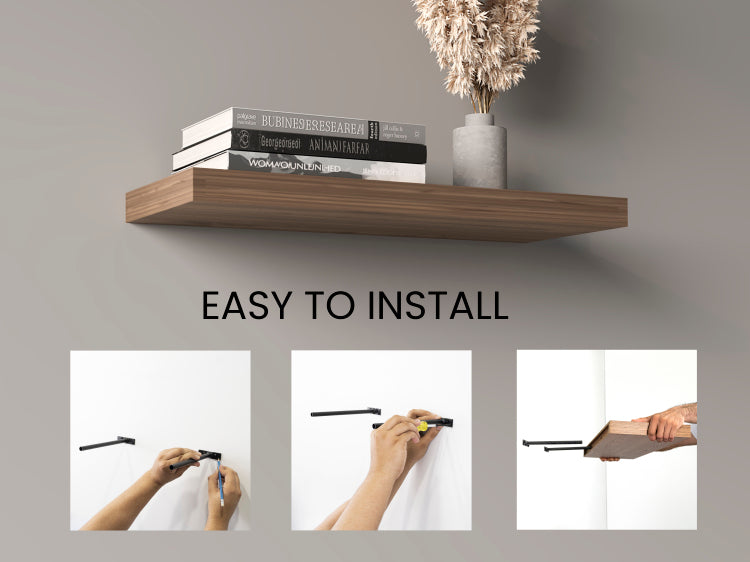 Ecco 31.5" Wide Floating Shelves Set Of 2, Shelves For Wall Decor For Bedroom, Bathroom Storage Shelves, Book Shelves For Living Room Mahogany