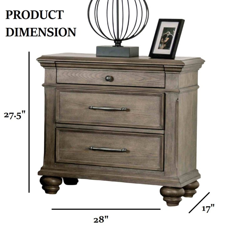 Aged Oak Finish Nightstand Round Knob Ball Bearing Glide Bun Feet Transitional Bedroom Furniture