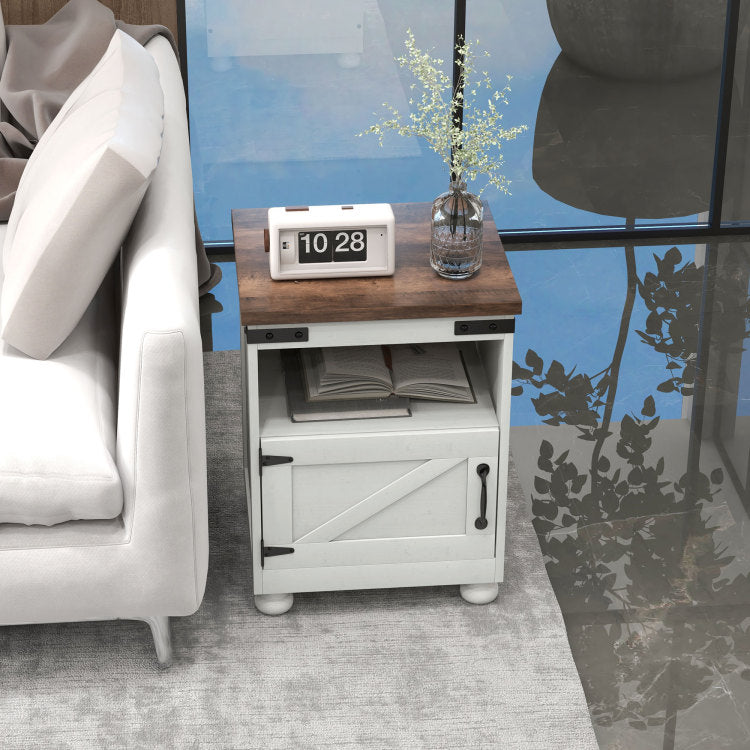 Homcom Small Side Table With Storage, Farmhouse End Table With Open Shelf And Cupboard, Modern Sofa Table With Wood Legs For Living Room, White