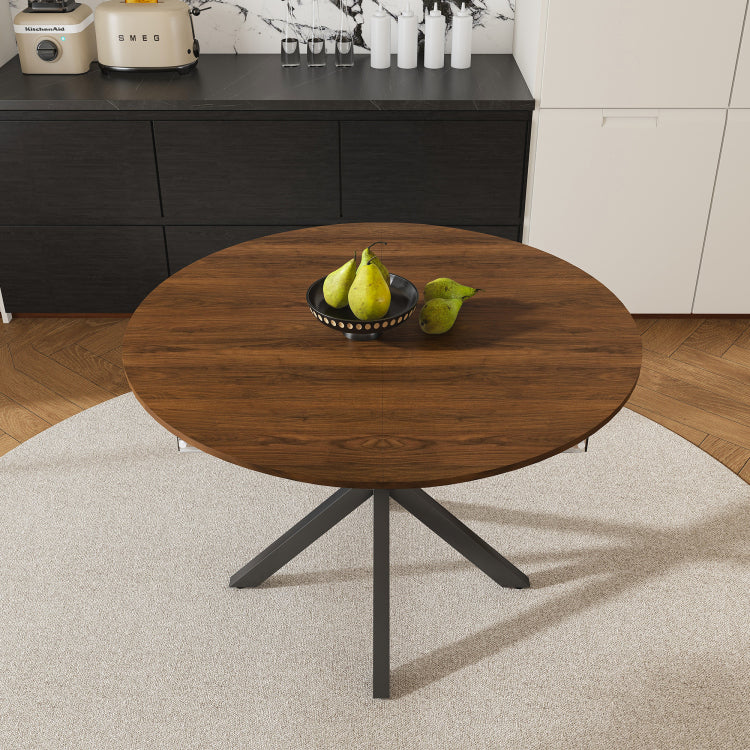 Retractable Dining Table, Round Dining Table, Extendable Dining Table, 6 Person Carbon Steel Base, Modern And Simple Solid Wood Veneer Dining Room Furniture 42 Inches Extended To 58 Inches