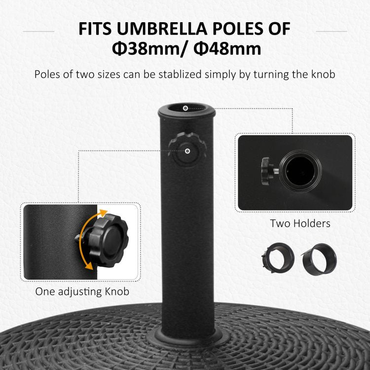 Outsunny 50 Lbs. Umbrella Base, 20.5", Round Heavy Duty Umbrella Stand With Wheels For 1.5" Or 2" Umbrella Poles, Patio Market Stand For Outdoor, Lawn, Deck, Poolside, Black