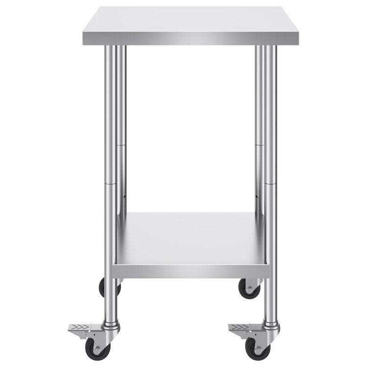 Stainless Steel Work Table 24 X 24 X 38 Inch, With 4 Wheels, 3 Adjustable Height Levels, Heavy Duty Food Prep Worktable For Commercial Kitchen Restaurant, Silver