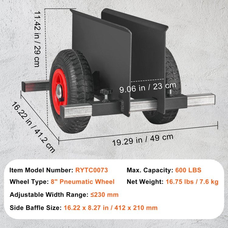 Panel Dolly, 600Lbs Capacity Slab Dolly, Heavy Duty Drywall Mover With 8" Pneumatic Wheels, Adjustable Clamp Panel Cart For Drywall Sheet, Material Handling, All Terrain Moving Cart