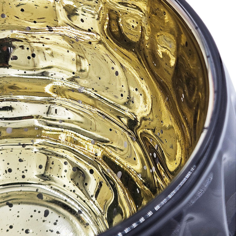 5.9" Shiny Black Oval Cutout Text Glass Gold Mercury Interior, 4 Pack