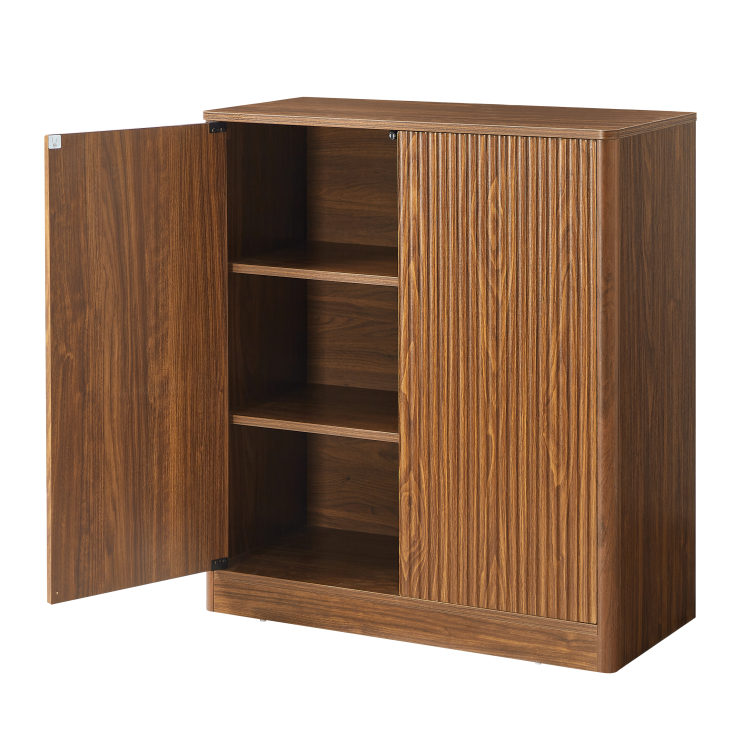 34.3" Modern Wavy Sideboard, Curved Contour Design Storage Cabinet, 2 Door Cabinet With Storage Function, Suitable For Kitchen Bedroom Living Room, Walnut, 34.3"L X 15.7"W X 34.3"H