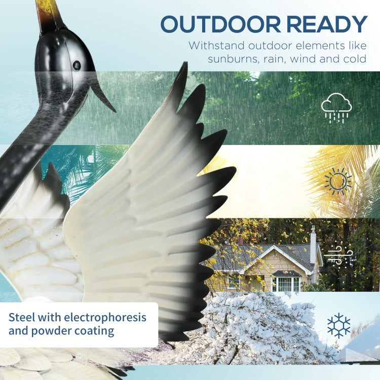 Outsunny Heron Garden Statues, 35.5" & 40.5" Standing Bird Sculptures, Metal Yard Art Decor For Lawn, Patio, Backyard, Landscape Decoration Set Of 2, White & Black