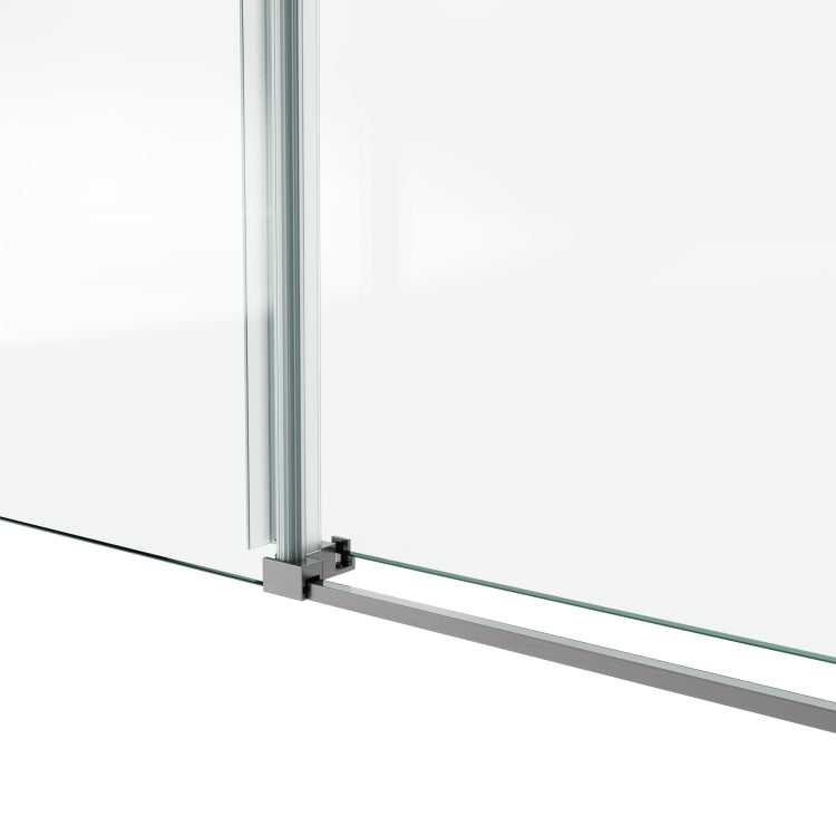 60*76"Fixed & Sliding Shower Door, Round Tube Hardware, Clear Glass Shower Door, 3 8 10Mm Sgcc Tempered Glass, Stainless Steel