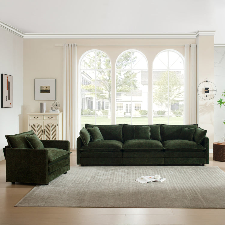 2 Piece Upholstered Sofa, Living Room Sectional Sofa Set Modern Sofa Couches Set , Deep Seat Sofa For Living Room Apartment, 1 3 Seat Green Chenille