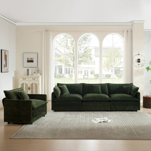 2 Piece Upholstered Sofa, Living Room Sectional Sofa Set Modern Sofa Couches Set , Deep Seat Sofa For Living Room Apartment, 1 3 Seat Green Chenille