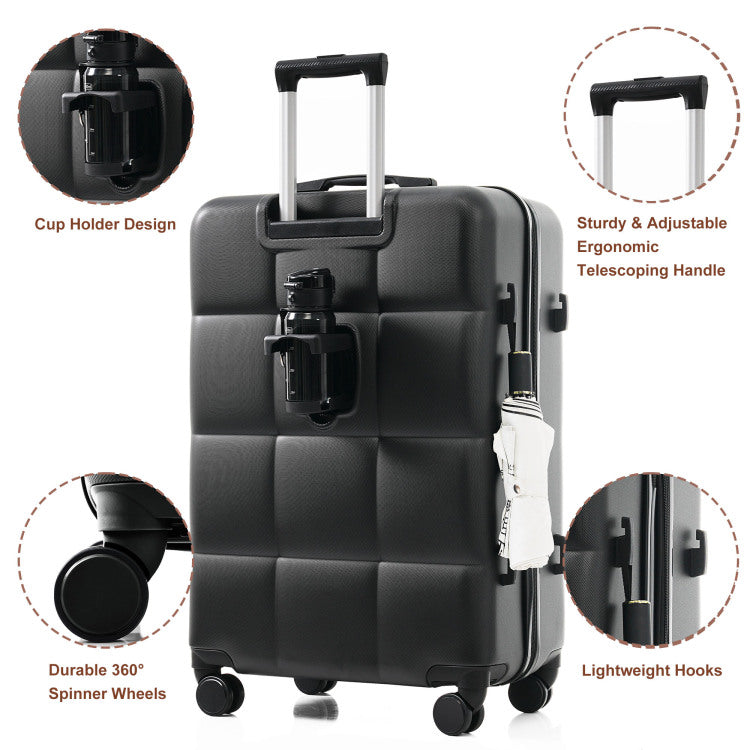 Luggage Sets 4 Piece, Abs Durable Suitcase With Travel Bag, Cup Holder, Abs Hard Shell Luggage With Spinner Wheels, Black And Brown