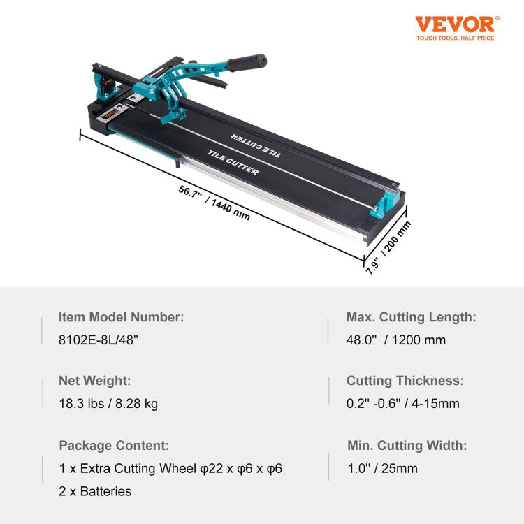 Manual Tile Cutter, 48 Inch, Porcelain Ceramic Tile Cutter With Tungsten Carbide Cutting Wheel, Infrared Positioning, Anti Skid Feet, Durable Rails For Professional Installers Or Beginners