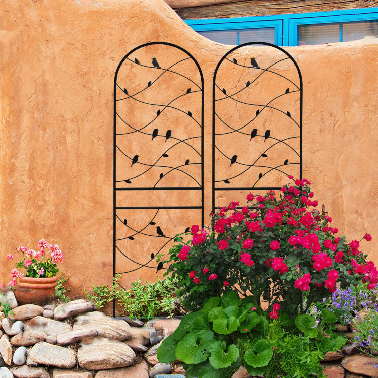 2 Pack Metal Garden Trellis 71" X 19.7" Rustproof Trellis For Climbing Plants Outdoor Flower Support Bird Deco Black