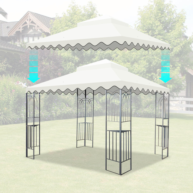 10X10 Ft Outdoor Patio Gazebo Replacement Canopy,Double Tiered Gazebo Tent Roof Top Cover Only Wavy Border Frame Not Include Beige