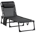 Outsunny Reclining Chaise Lounge Chair, Portable Sun Lounger, Folding Camping Cot, With Adjustable Backrest And Removable Pillow, For Patio, Garden, Beach, Black