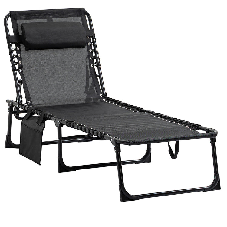 Outsunny Reclining Chaise Lounge Chair, Portable Sun Lounger, Folding Camping Cot, With Adjustable Backrest And Removable Pillow, For Patio, Garden, Beach, Black