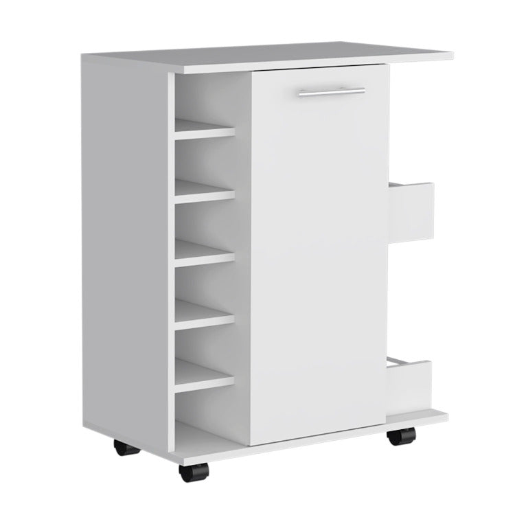 Lothian Bar Cart With Casters, 2 Side Storage Shelves And 6 Wine Bottle Rack