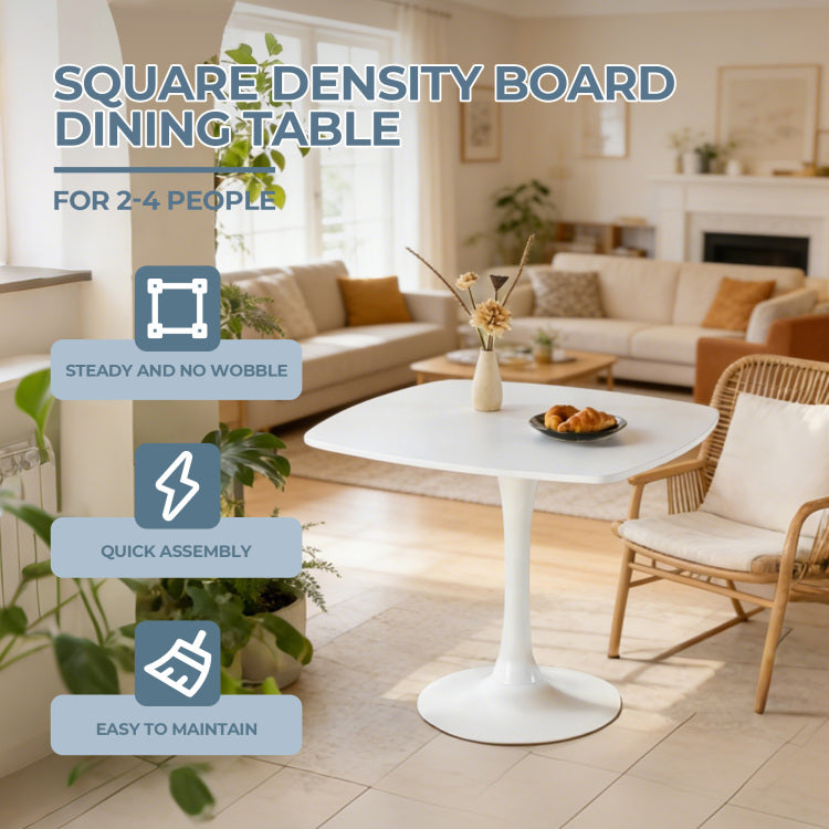 31.5 Inch White Square Dining Table For 2 4 Person, Mid Century Modern Tulip Table With Sturdy Metal Pedestal Base, 0.71" Thickened Mdf Tabletop For Small Space, Apartment, Kitchen, Bistro & Office