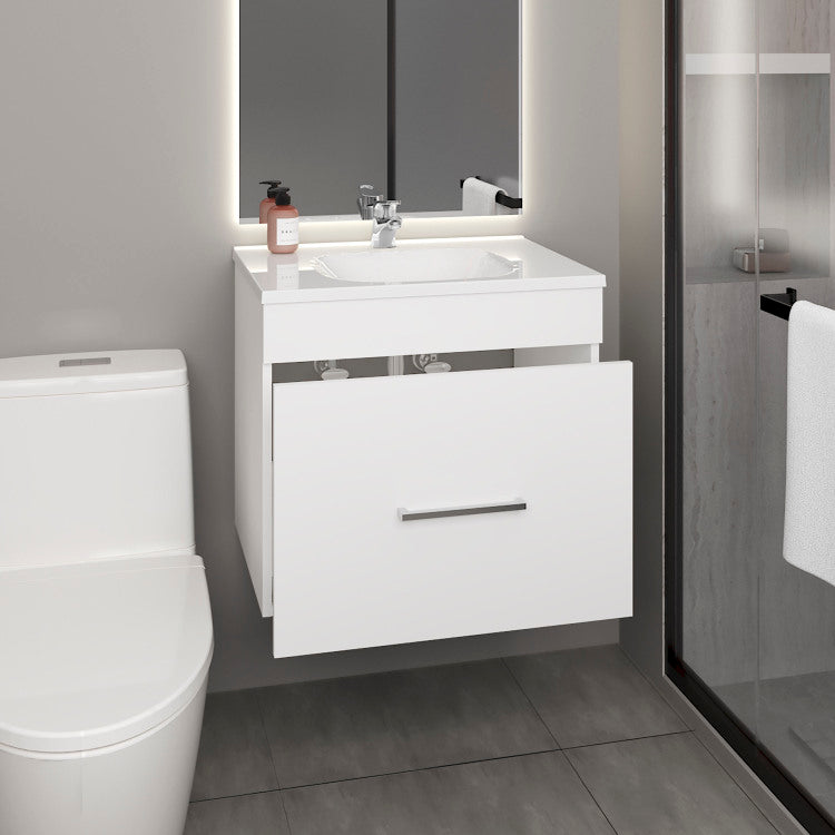 One Door Batroom Vanity Hatta, Two Drawers And Open Shelf, Includes Hardware, White