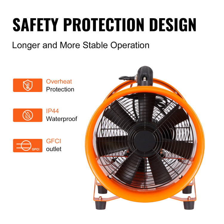 Portable Ventilator, 12 Inch Heavy Duty Cylinder Fan With 16.4Ft Duct Hose, 585W Strong Shop Exhaust Blower 3198Cfm, Industrial Utility Blower For Sucking Dust, Smoke, Smoke Home Workplace