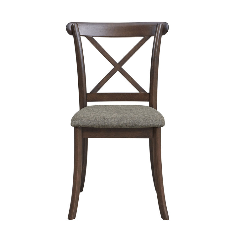 Wooden X Back Dining Chairs Set Of 2, Modern Fabric Upholstered Kitchen Side 2Pc Chairs, Cross Back Rubber Wood Farmhouse Dining Room Chair,Dark Brown