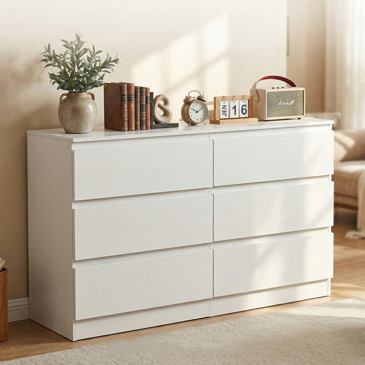 6 Drawer White Dresser, Modern Dresser For Bedroom With Spacious Countertop, Wood Storage Cabinet With Concealed Handles & 6 Deep Drawers For Bedroom, Living Room, Entryway, 15.7" D X 47.2" W X