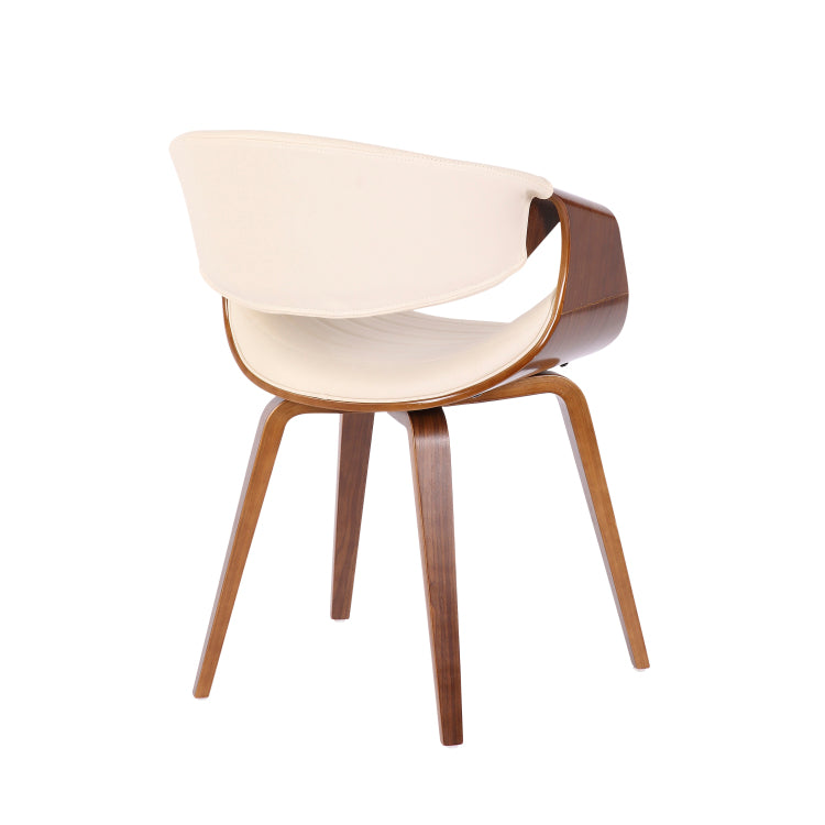 Mid Century Modern Dining Accent Chair In Walnut Wood And Cream Faux Leather