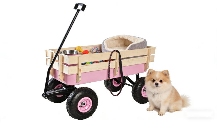 Outdoor Wagon All Terrain Pulling W Wood Railing Air Tires Garden Cart