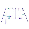 Outsunny Metal Swing Set With Glider, Two Swing Seats And Adjustable Height, Outdoor Heavy Duty A Frame Suitable For Playground, Backyard, Purple