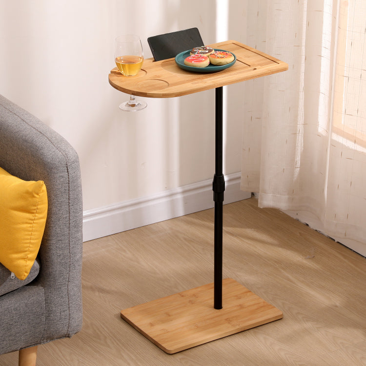 Couch Tray Table Bamboo Height Adjustable Side Table For Sofa C Shaped Oval End Tables With Slots For Bed & Chairs In Living Room & Bedroom Oval Rectangle