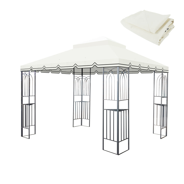 10X10 Ft Outdoor Patio Gazebo Replacement Canopy,Double Tiered Gazebo Tent Roof Top Cover Only Great Wall Border Frame Not Include Beige