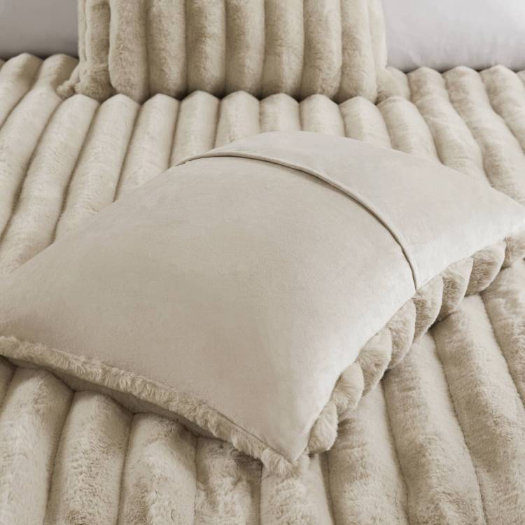 3 Pcs King Soft Faux Fur Ribbed Comforter Set Taupe