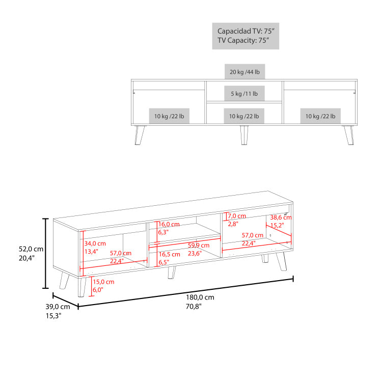 Polaris Tv Stand With Open Shelves, Two Storage Shelves For Media Storage And Entertainment Console, Perfect For Living Room Or Bedroom