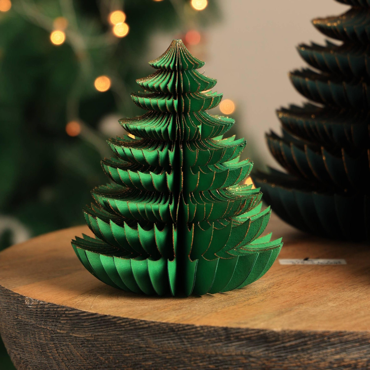 Handmade Green Paper Tree Festive Holiday D Cor 5.8X5.8X7"