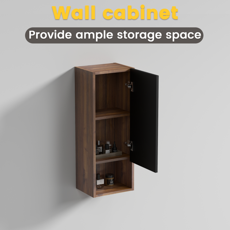 Cc1014S110.309 Black & Walnut Bathroom Floating Side Cabinet, Wall Mounted Storage Cabinet For Small Space, Kd