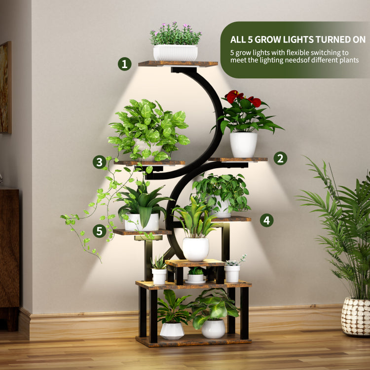 8 Tiered Indoor Plant Stand With 5 Grow Lights, 10 Level Stepless Dimming, Durable Thickened Metal Steel Pipe 0.8Mm For Living Room, Garden