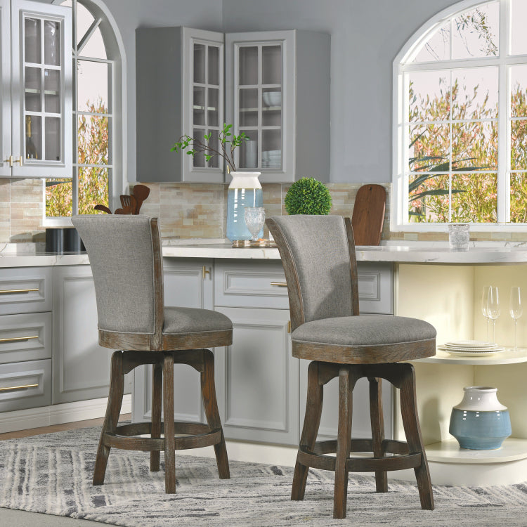 Henry 27" Armless Swivel Counter Height Bar Stool, Heathered Grey Linen