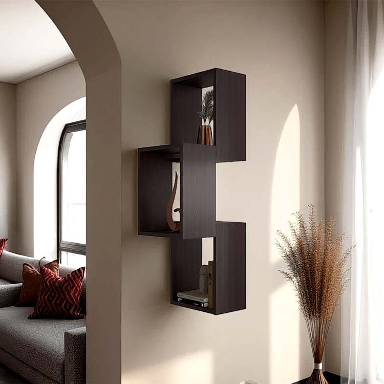 Wenge Wall Mounted Geometric Shelf Unit