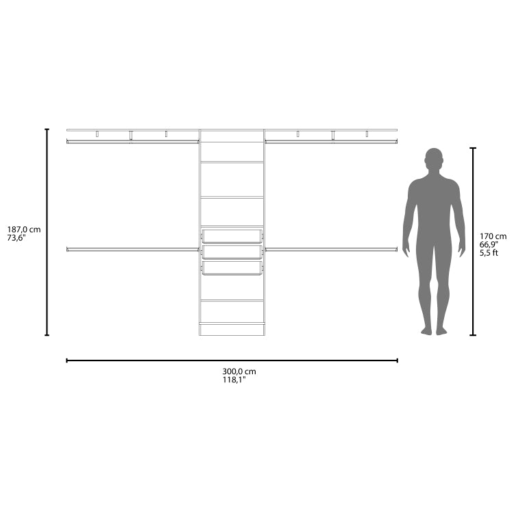 Closet System, 3 Drawers, 5 Shelves
