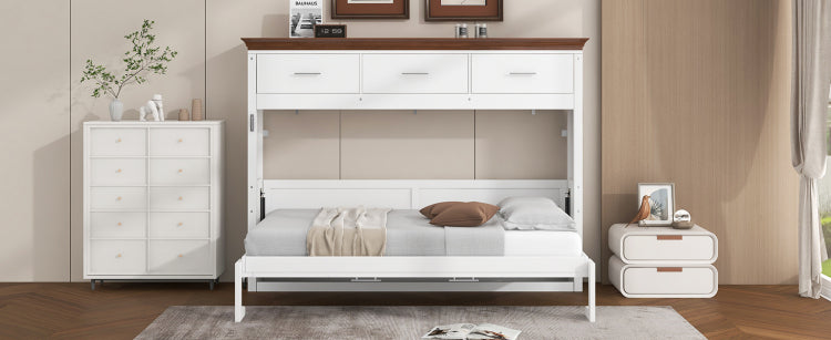 Twin Size Murphy Bed With 3 Drawers, White