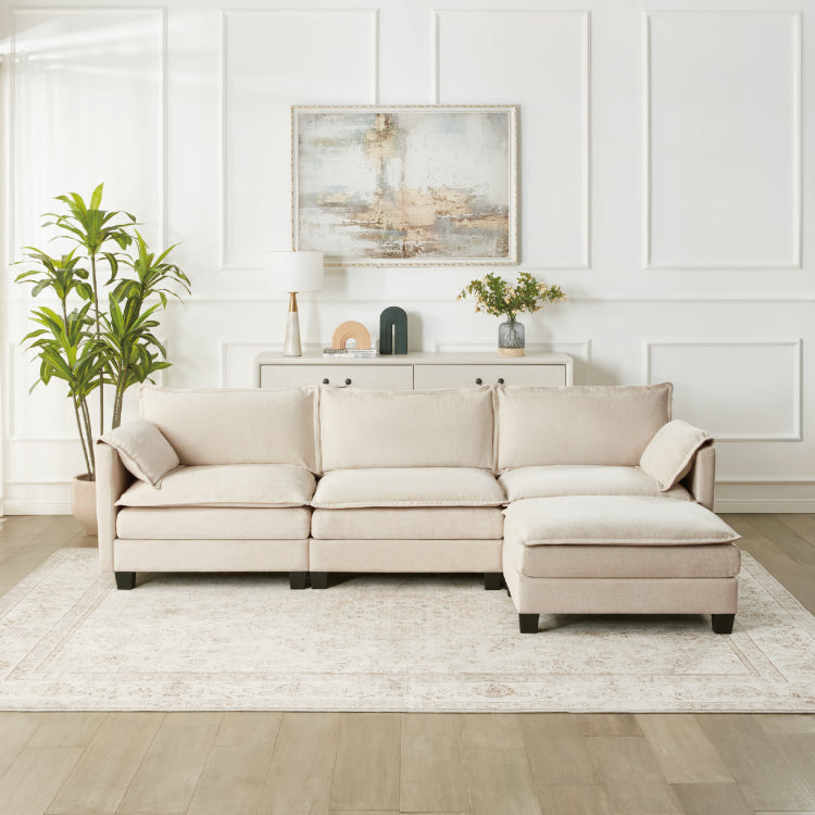 107 Inch L Shaped Sofa With Cotton Linen Velvet Texture, Corner Sofa With Storage Function On The Side, Suitable For Living Room, And Spacious Space,3 Seats Can Be Extended