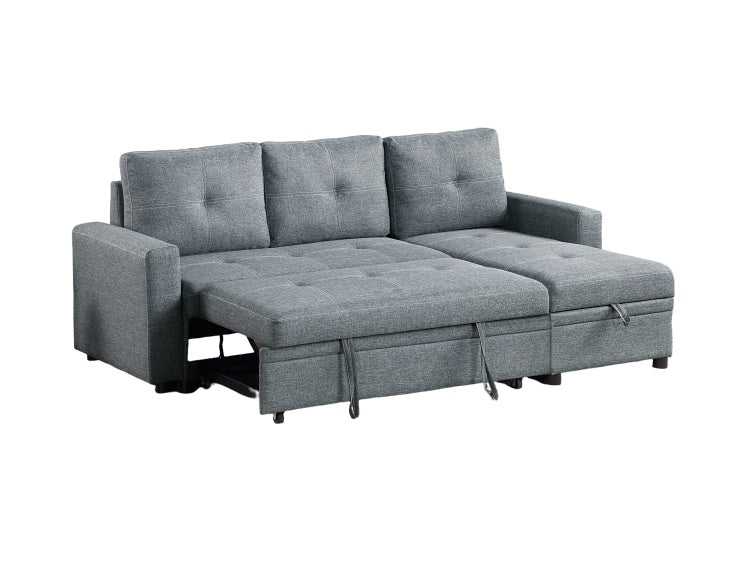 Black Gray Polyfiber Convertible Sectional Sofa Pull Out Bed Couch Storage Chaise Reversible 2Pc Sectional Living Room Furniture