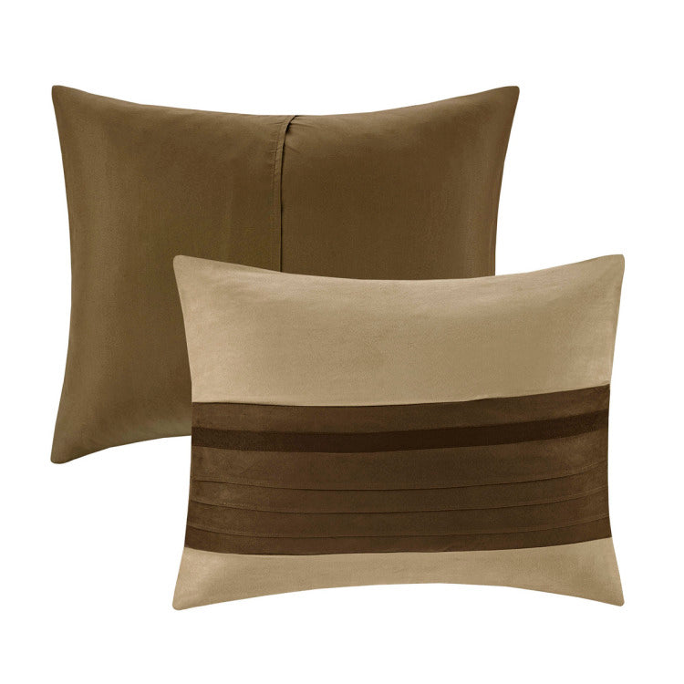 7 Pc Pieced Faux Suede Comforter Set Natural Full