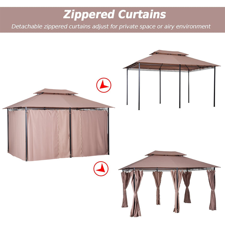 Outsunny 10' X 13' Patio Gazebo, Outdoor Gazebo Canopy Shelter With Curtains, Vented Roof, Steel Frame For Garden, Lawn, Backyard And Deck, Khaki