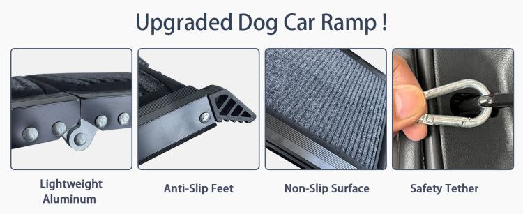 Dog Ramp For Car, 63" Long & 17" Wide Folding Portable Pet Stair Ramp With Non Slip Rug Surface, Extra Wide Dog Steps For Medium & Large Dogs Up To 250Lbs Enter A Car, Suv & Truck