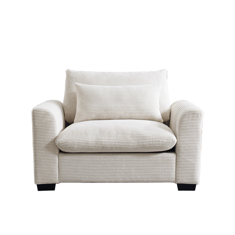 Beige Corduroy Deep Seat Single Sofa Accent Chair,Deep Seat Couch With Waist Pillow For Living Room Apartment Office