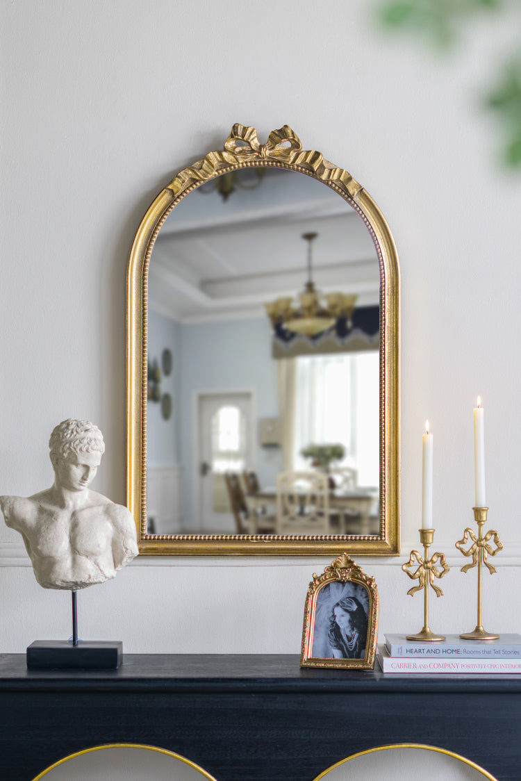 S 2 Gold Cast Iron Candle Holders With Playful Bow Design