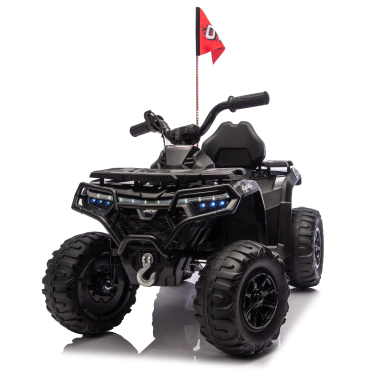 24V 160W Kids Electric Ride On Atv Realistic Off Road Design With 2Wd,Decorative Flags,On Off Light Switch,Volume Control W Bluetooth,Usb Port,Built In Music & Multi Color,Recommended Age:3 6