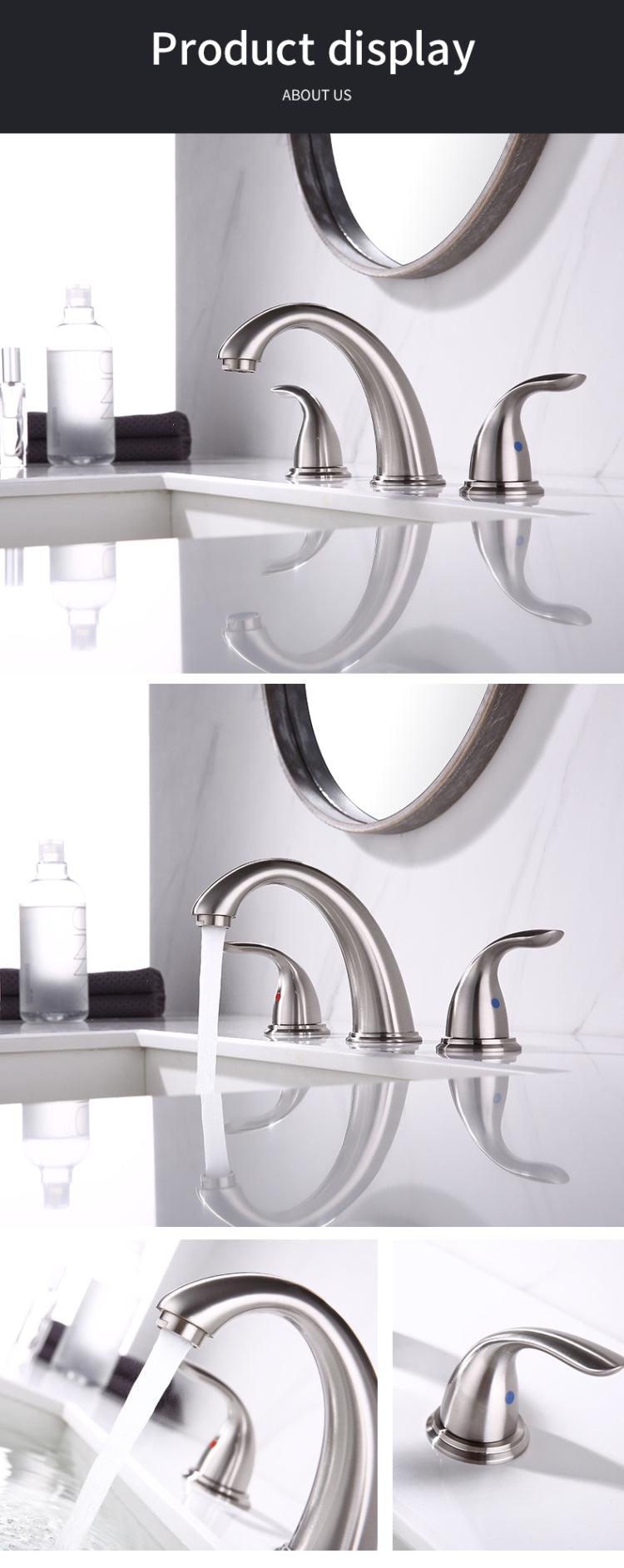 Brushed Nickel Widespread Bathroom Faucet, Waterfall Bathroom Faucets For Sink 3 Hole, 2 Handles Modern Vanity Faucet With Pop Up Drain Assembly And Lead Free Supply Hose,8 Inch