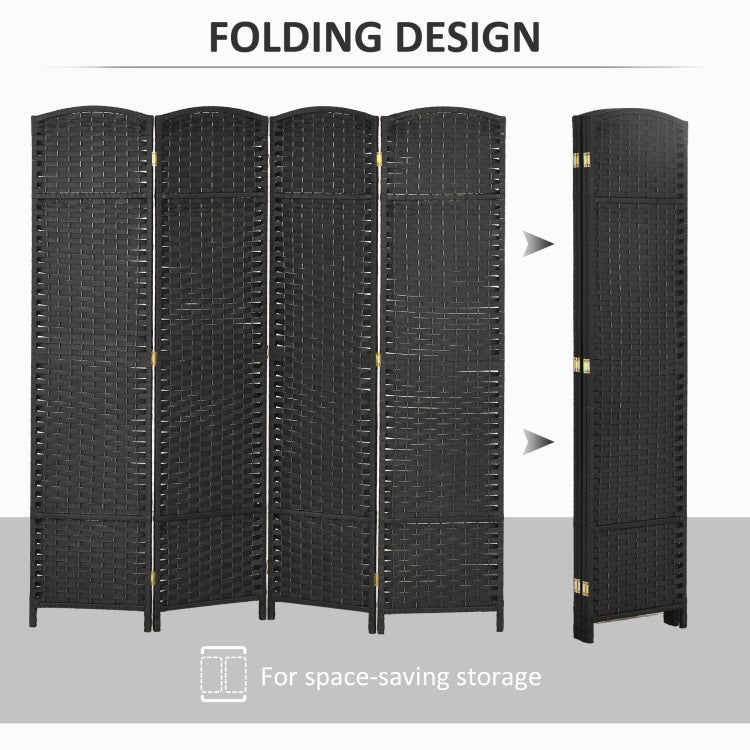 Homcom Room Divider, 4 Panel Folding Privacy Screen, 5.6' Tall Freestanding Partition For Home Office, Bedroom, Black
